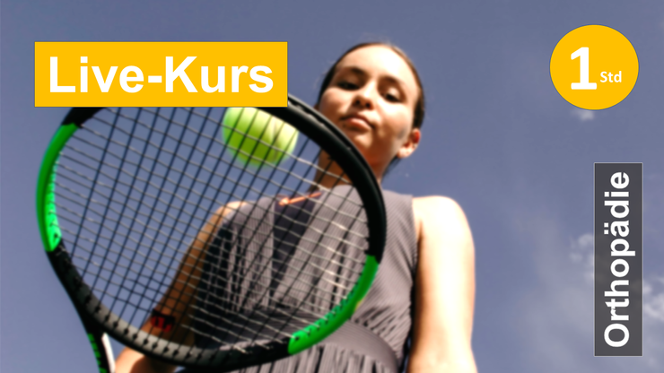 Sie sehen eine Tennisspielerin fotografiert durch den Tennisschläger hindurch von unten als Assoziation zum Webseminar über Schmerzen am Unterarm für Ergotherapie + Physiotherapie in der Orthopädie, Neurologie in Klinik + Praxis